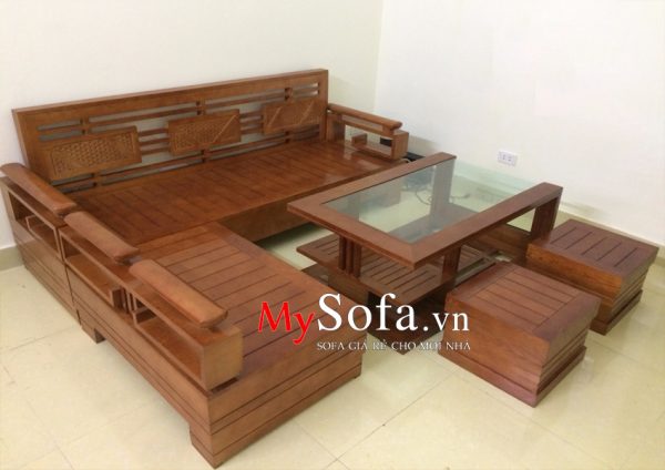 Bộ bàn ghế sofa gỗ chữ L AmiA SFG016 đẹp hiện đại và sang trọng