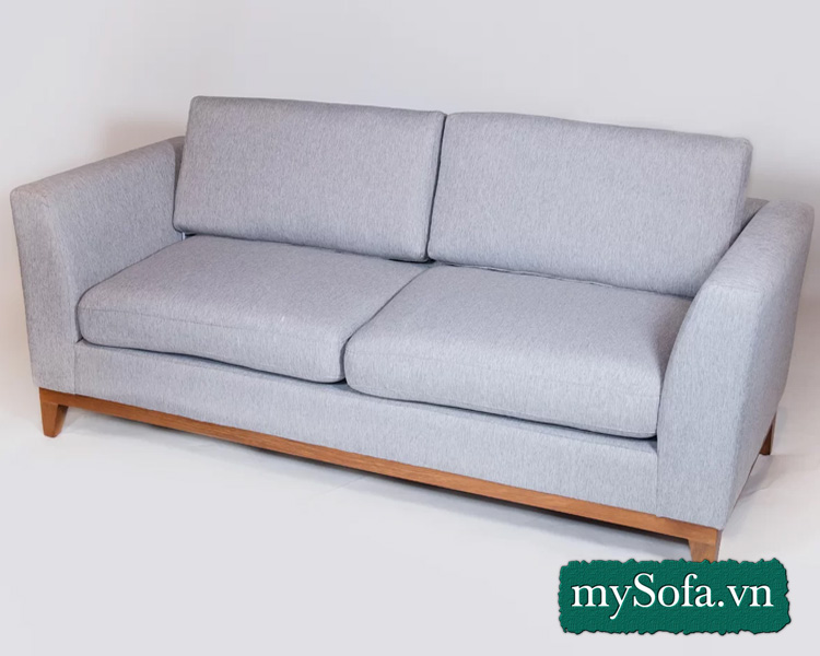 mẫu ghế sofa văng chân gỗ chất liệu nỉ màu ghi