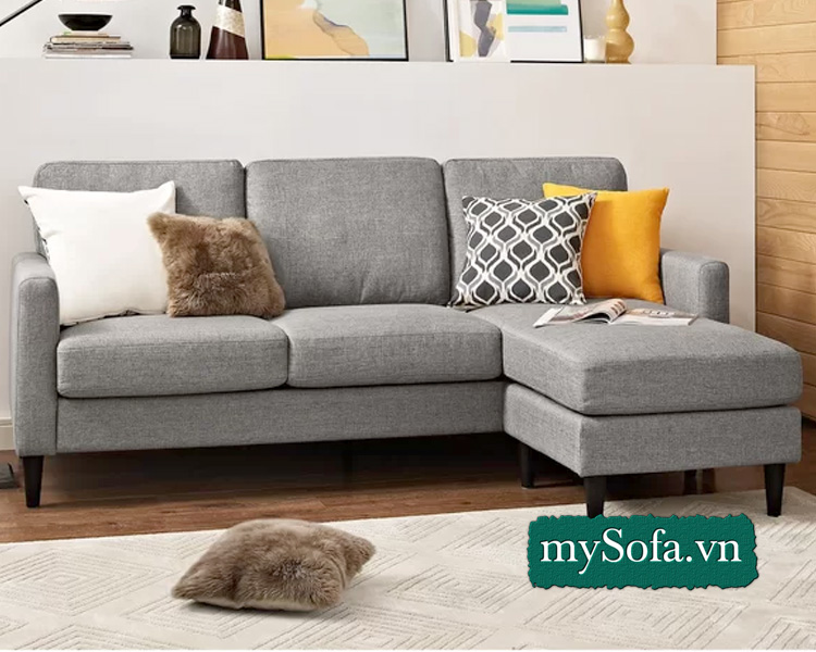 Ghế sofa góc chất liệu nỉ màu ghi ấm áp