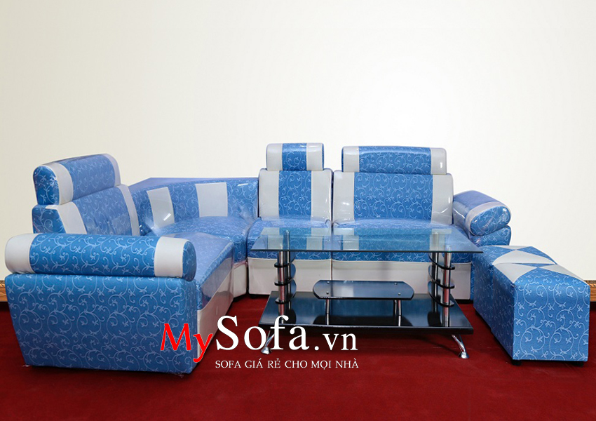 Hình ảnh bộ Sofa da giá rẻ AmiA SFD025 màu xanh họa tiết