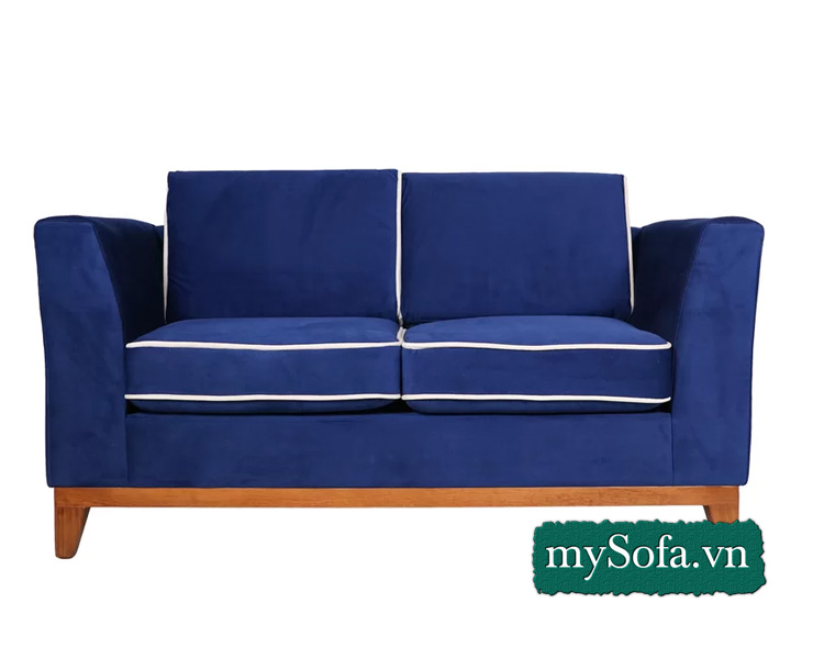 Sofa nỉ đẹp màu xanh với viên màu trắng nổi bật