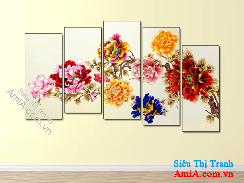 Tranh hoa mẫu đơn 9 bông đẹp và ý nghĩa rất hợp treo phòng khách gia đình