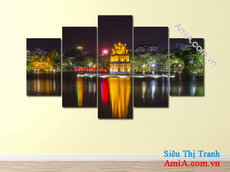 Tranh phòng khách hiện đại hình ảnh tháp rùa hồ gươm Hà Nội
