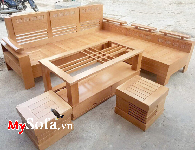 Ghế sofa gỗ tự nhiên thiết kế hiện đại kê phòng khách đẹp