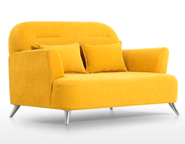 sofa phòng ngủ nhỏ chất liệu nỉ với màu vàng nổi bật