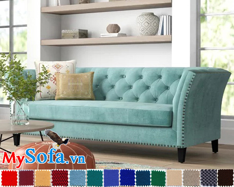 sofa nỉ văng dài màu xanh ngọc đẹp hiện đại