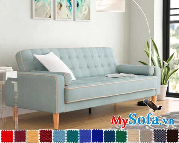 mẫu sofa văng bọc nỉ có màu xanh lạ mắt và thanh lịch