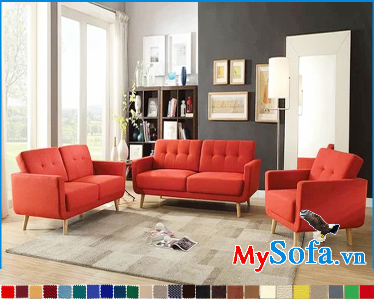 Bộ ghế sofa nỉ màu đỏ đẹp