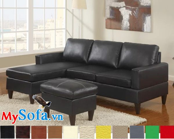 sofa góc hiện đại và sang trọng mys 0619236 có thiết kế khá gọn cùng với lớp da đen bóng