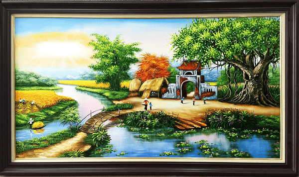 Tranh sơn dầu vẽ phong cảnh làng quê Việt Nam