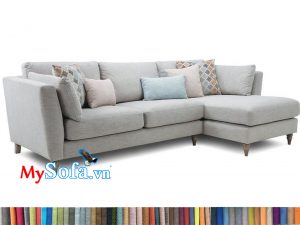 Sofa góc chữ L nỉ màu ghi sáng chân gỗ MyS-1911611