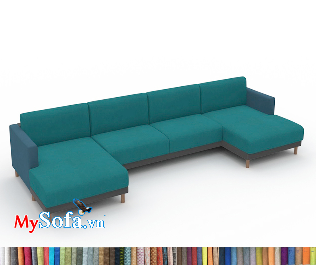 Sofa nỉ đẹp giá rẻ chữ U phối màu xanh với màu ghi