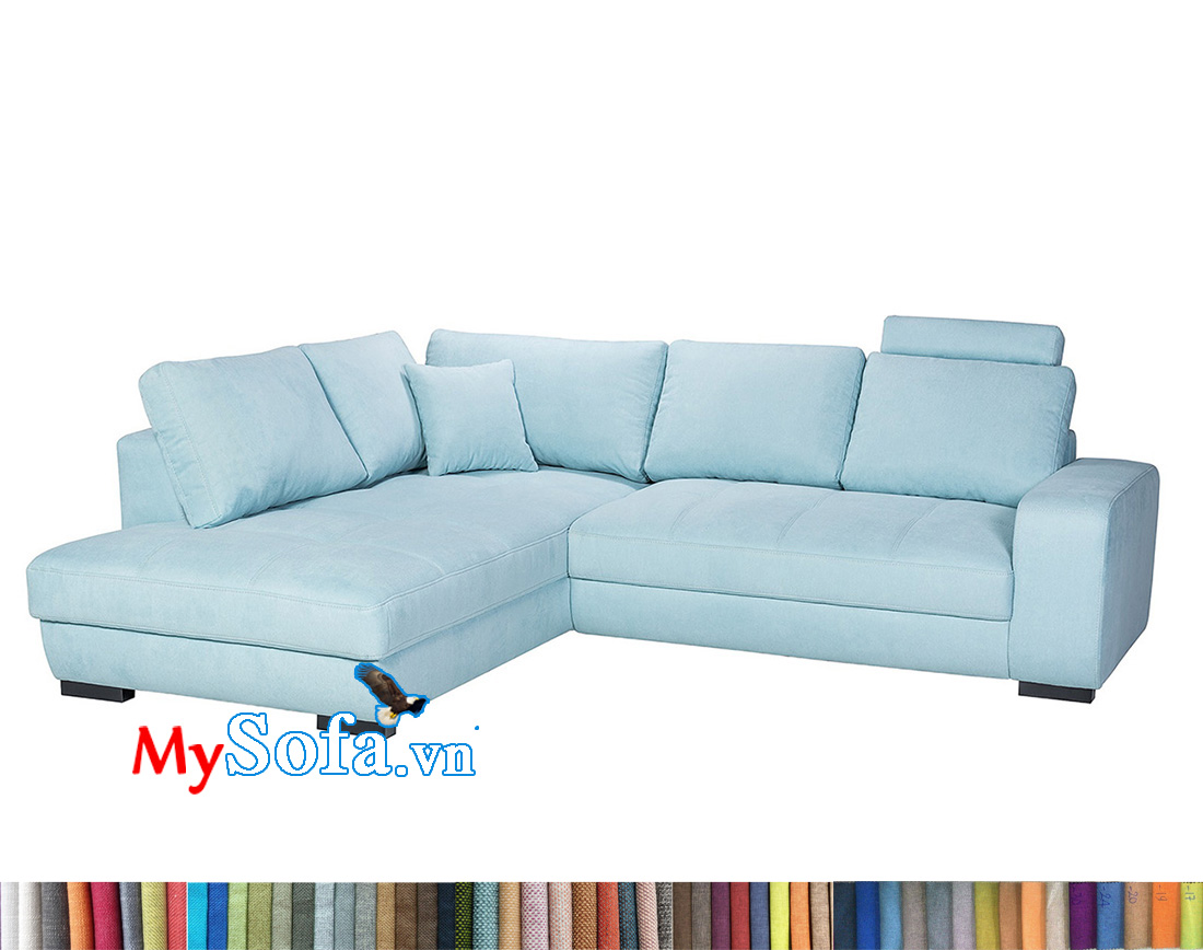 Ghế sofa góc đẹp tông màu xanh hoa bình