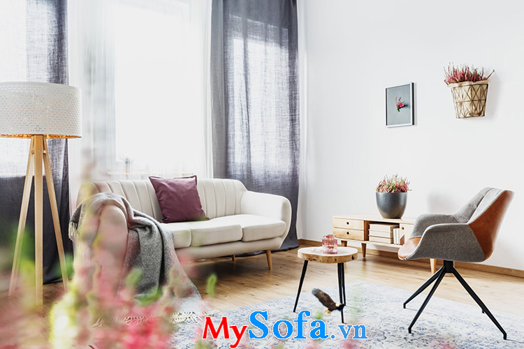 Hình ảnh Ghế sofa văng kết hợp sofa đơn đẹp cho nhà chung cư