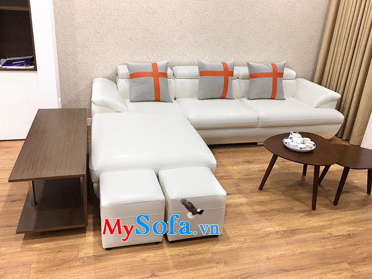 Hình ảnh mẫu sofa da góc màu trắng đẹp cho nhà chung cư hiện đại