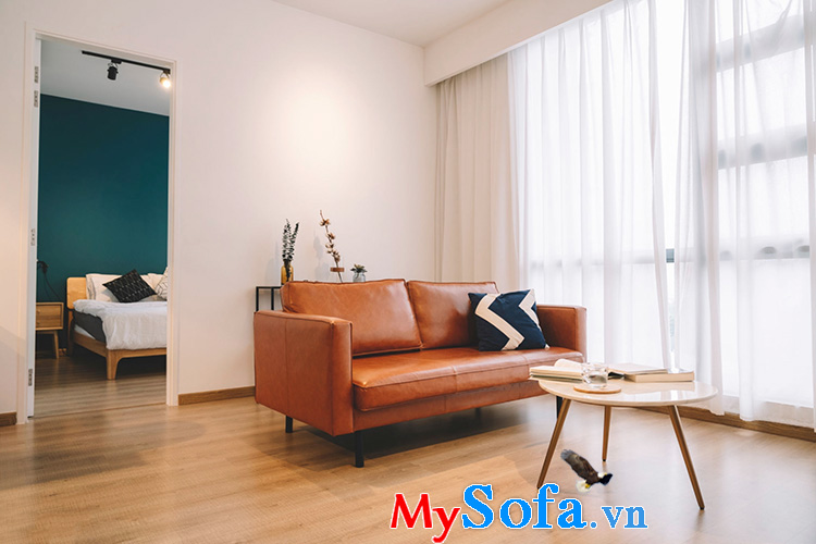 Hình ảnh Sofa da cho chung cư đẹp thiết kế dạng văng