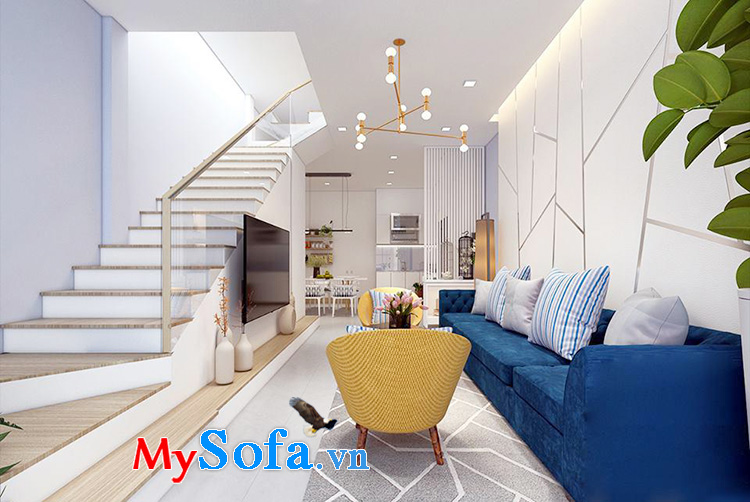 Hình ảnh Sofa cho nhà ống 4m dạng văng dài kèm ghế sofa đơn