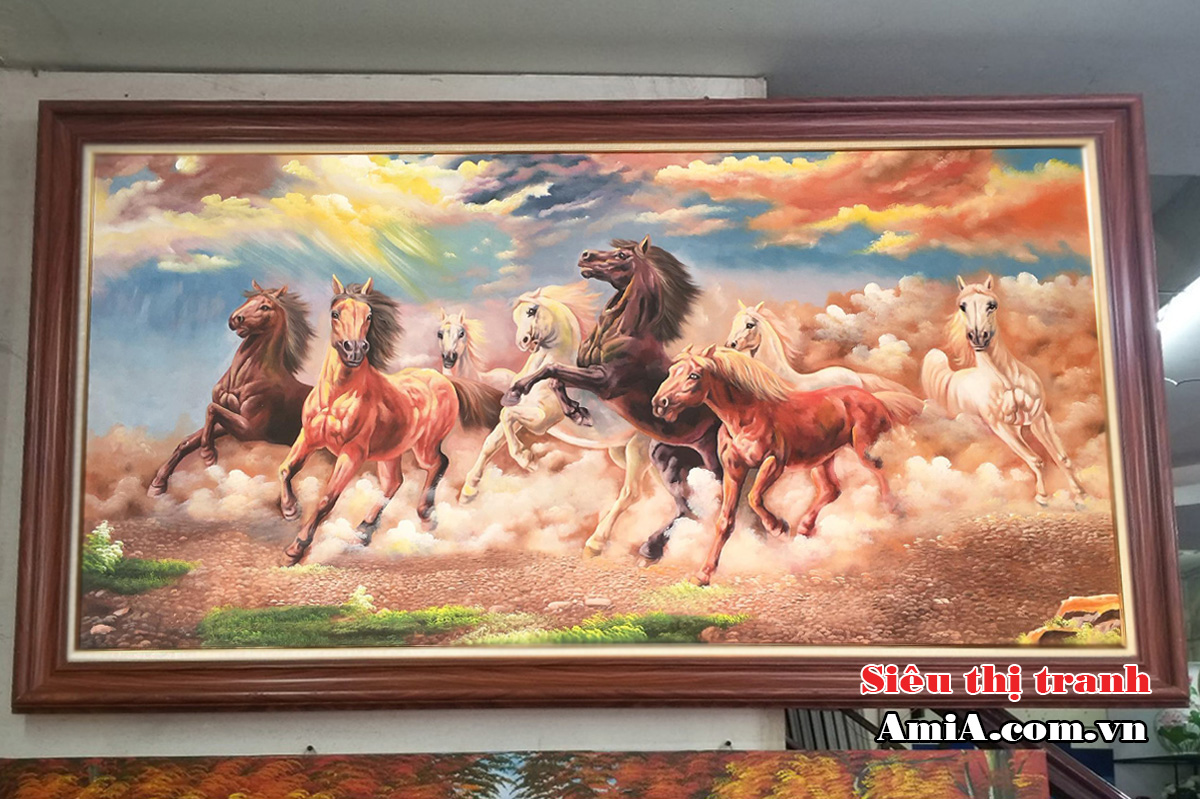 Tranh sơn dầu vẽ đàn ngựa - mã đáo thành công