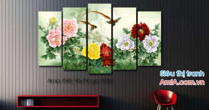 Mẫu tranh đôi chim và mẫu đơn