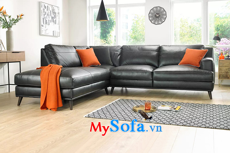 Hình ảnh Ghế sofa cho phòng khách nhà phố thiết kế hình chữ L với chất liệu da và chân đế cao