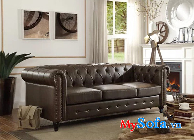 Hình ảnh Ghế sofa văng da tân cổ điển đẹp sang trọng cho phòng khách