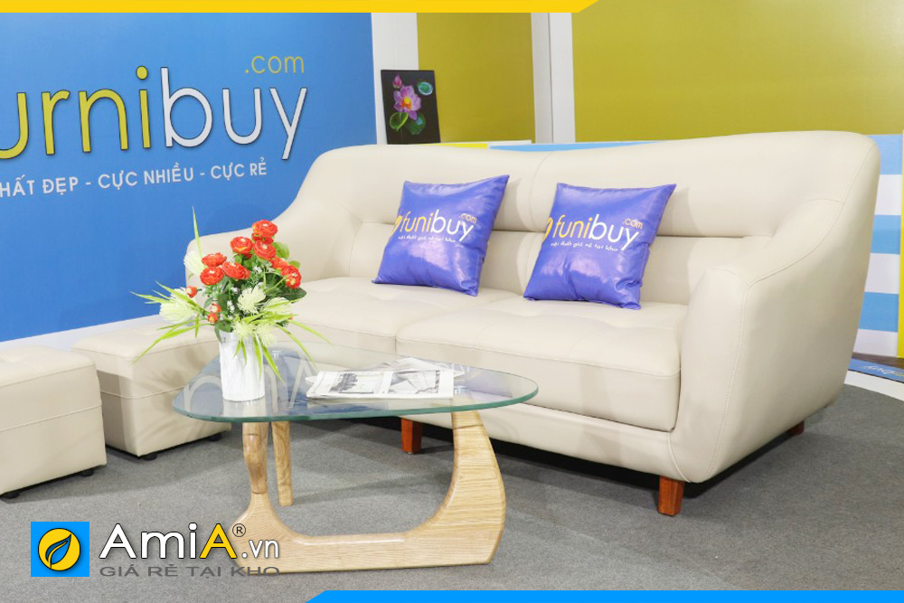 ghe sofa vang da mau trang kem sfd163