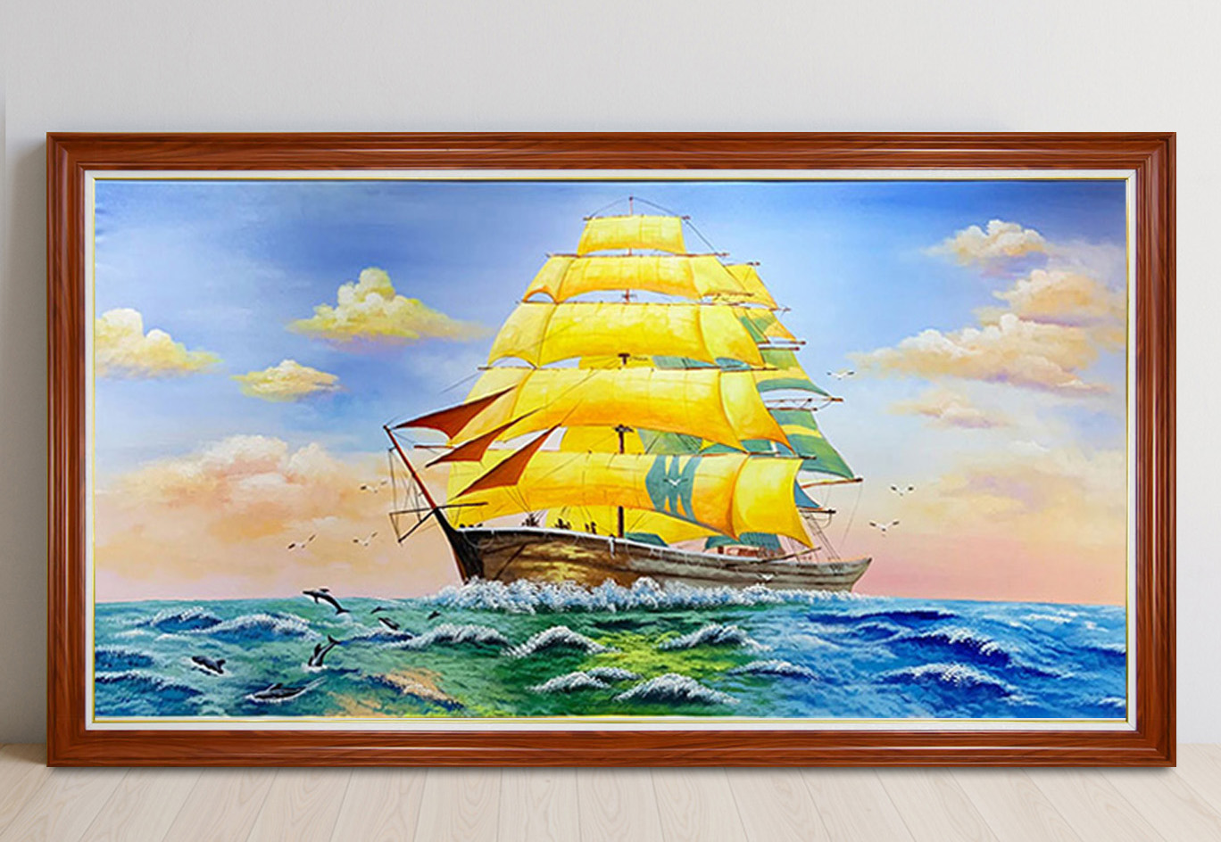 Mẫu tranh thuận buồm xuôi gió đẹp thuyền buồm trên biển