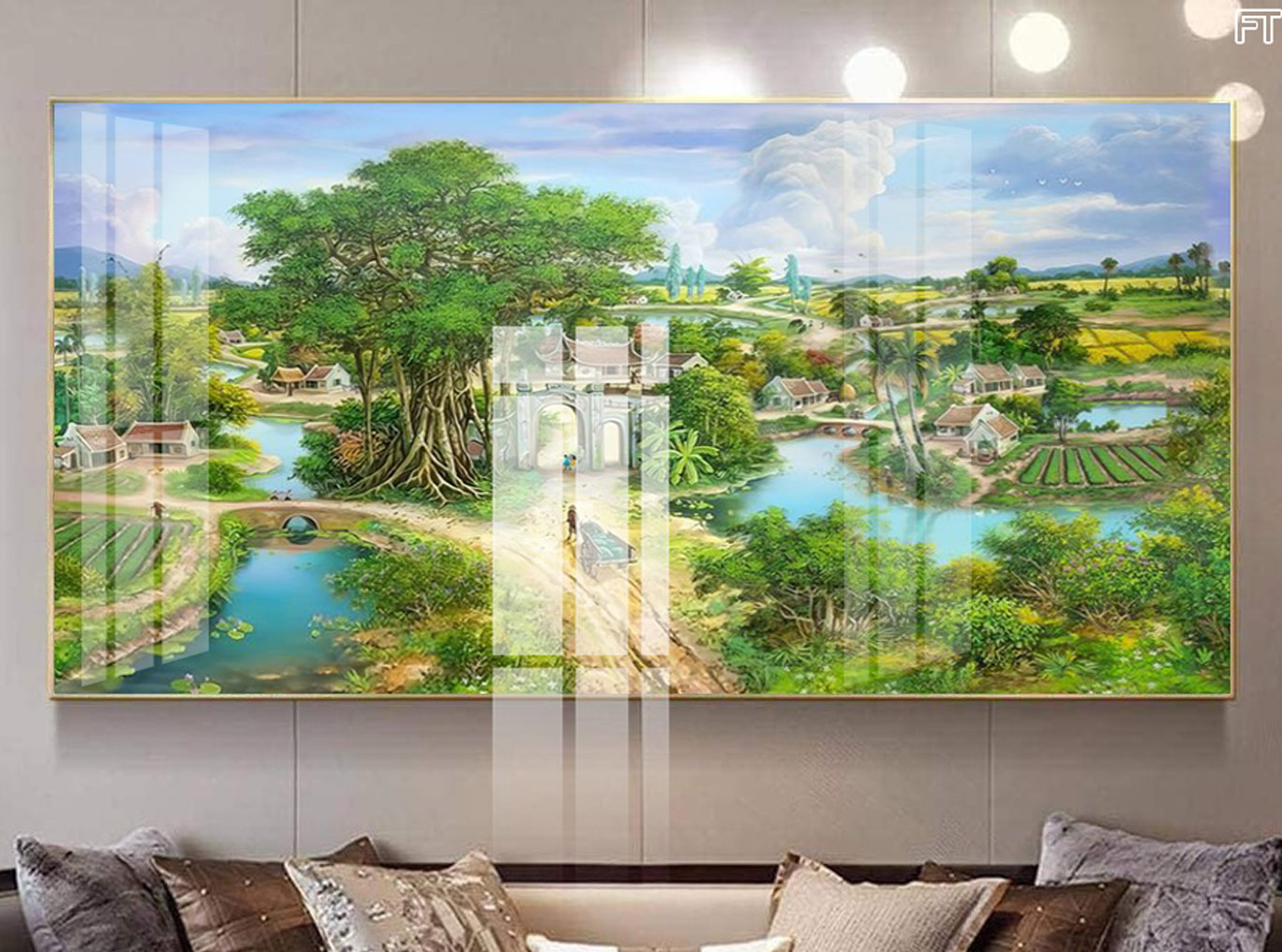 Mẫu tranh treo tường đẹp vẽ phong cảnh làng quê Bắc Bộ xưa