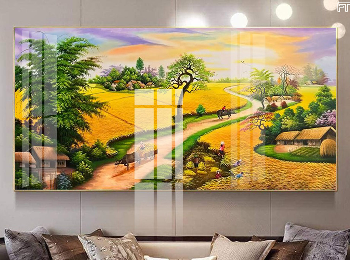 Mẫu tranh treo tường đẹp vẽ phong cảnh làng quê Bắc Bộ xưa