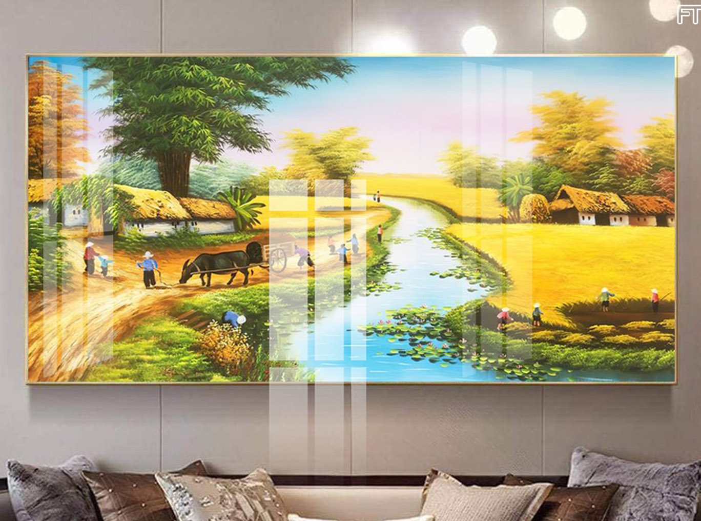 Mẫu tranh treo tường đẹp vẽ phong cảnh làng quê Bắc Bộ xưa