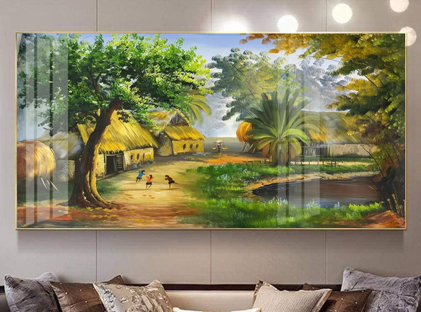 Mẫu tranh treo tường đẹp vẽ phong cảnh làng quê Bắc Bộ xưa